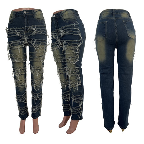 Elastic patch denim shorts