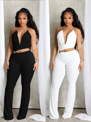 Hanging neck chic hollowed out camisole vest jumpsuit
