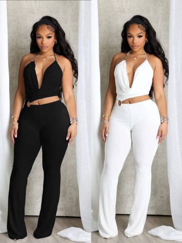 Hanging neck chic hollowed out camisole vest jumpsuit
