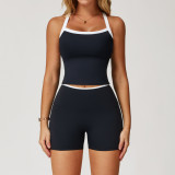 Color blocking cross back tight yoga suit shorts set