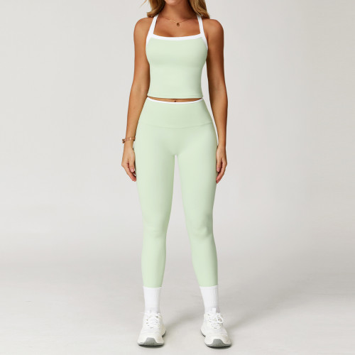 Color blocking cross back tight yoga suit, tight pants set