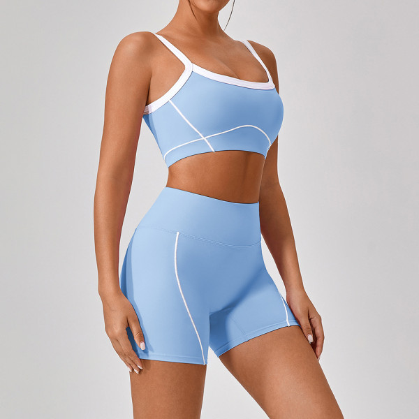 Thin shoulder strap contrasting suspender yoga suit shorts set