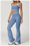 Color blocking cross back tight yoga suit with flared pants set