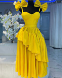 Waist up, big swing, suspender, bow dress