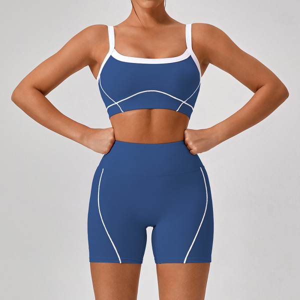 Thin shoulder strap contrasting suspender yoga suit shorts set