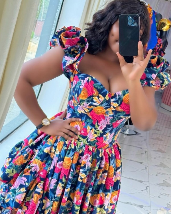 V-neck printed high waisted lace sleeve irregular dress