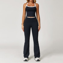 Color blocking cross back tight yoga suit with flared pants set Color blocking cross back tight yoga suit with flared pants set