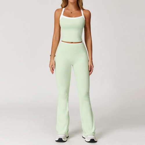 Color blocking cross back tight yoga suit with flared pants set