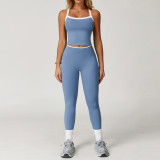 Color blocking cross back tight yoga suit, tight pants set