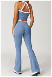 Color blocking cross back tight yoga suit with flared pants set