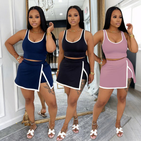 Two piece set of sports pants skirt and camisole vest