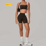 Backless yoga suit, color blocked tight fitting quick drying exercise set