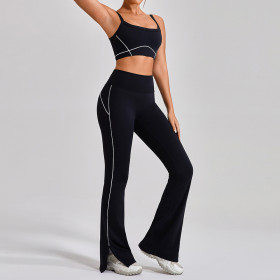 Thin shoulder strap contrasting suspender yoga suit long pants set