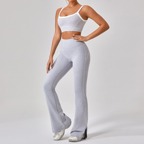 Thin shoulder strap contrasting suspender yoga suit long pants set