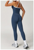 Color blocking cross back tight yoga suit, tight pants set