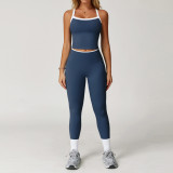 Color blocking cross back tight yoga suit, tight pants set