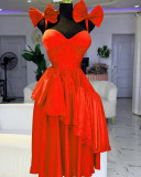 Waist up, big swing, suspender, bow dress