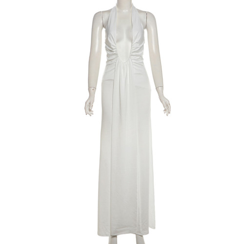 Deep V-neck hanging neck backless dress