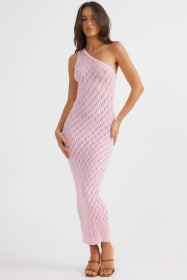 Hollow knit dress, layered with a long top