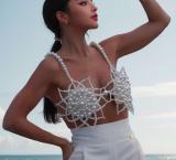 Long necklace, pearl shawl, body chain