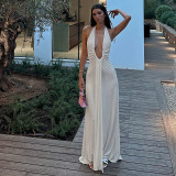 Deep V-neck hanging neck backless dress