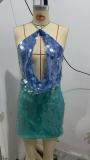 Sequined halter top backless suspender dress