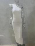 Hollow knit dress, layered with a long top