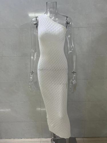 Hollow knit dress, layered with a long top