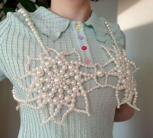 Long necklace, pearl shawl, body chain