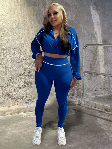 Rubber Buckle Waist Drop Shoulder Sleeve Tight Pants Two Piece Set