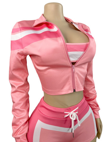 Printed long sleeved neck and chest strap sports three piece set