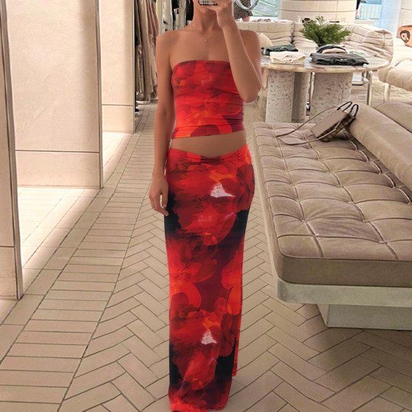 Strapless top and skirt set