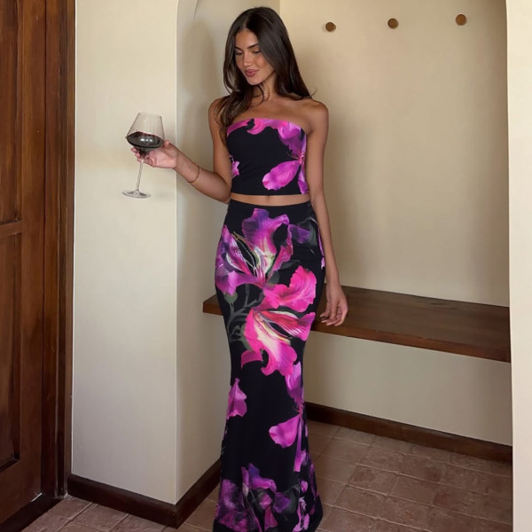Strapless top and skirt set