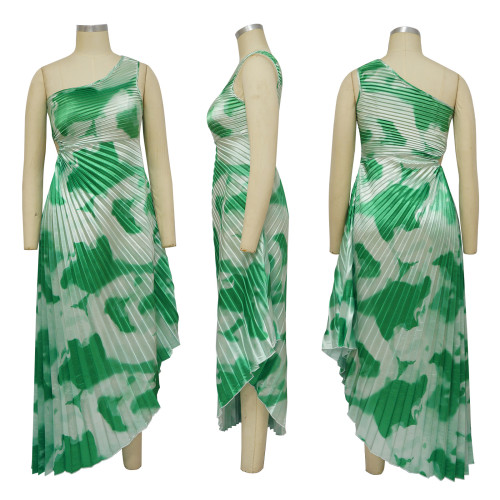 Slant neck sleeveless dress with pleated skirt K10437