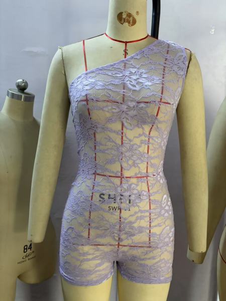 Perspective lace one shoulder tight jumpsuit