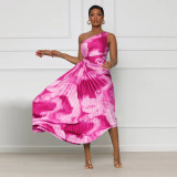 Slant neck sleeveless dress with pleated skirt K10437