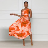 Slant neck sleeveless dress with pleated skirt K10437