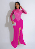 Hot stamping pearl perspective waist bag hip slit dress K2986