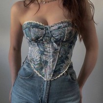 Retro Jacquard Chest Wrapped Lace Strap Fishbone Waist Retro Jacquard Chest Wrapped Lace Strap Fishbone Waist