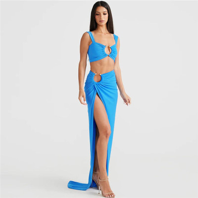 Umbilical vest, high waist, hip hugging skirt set