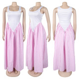 Waist vest plaid printed dress A7568