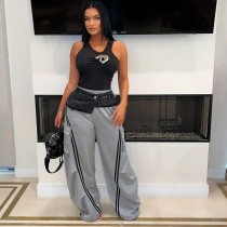 Cowboy patchwork elastic waistband loose straight leg pants Cowboy patchwork elastic waistband loose straight leg pants