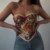 Retro Jacquard Chest Wrapped Lace Strap Fishbone Waist