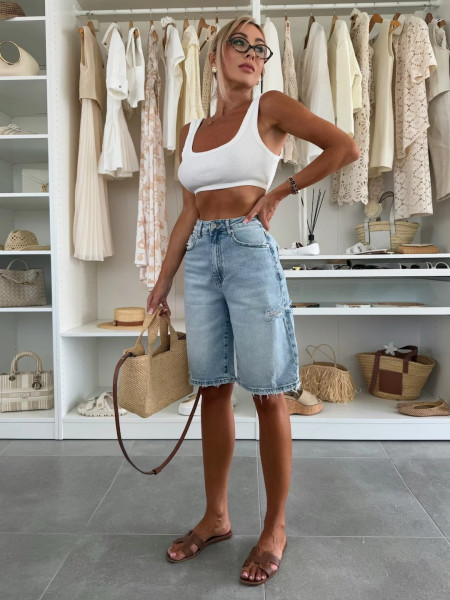 Loose washed ripped women's denim shorts