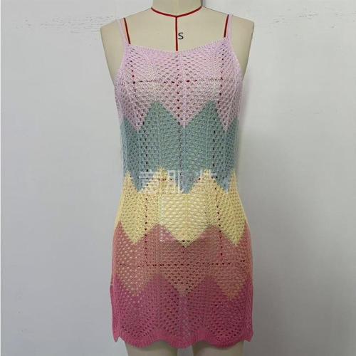 Short Knitted Strap Bag Hip Skirt with Hollow U Neck Knitted Beach Skirt