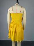 Large breasted flower decoration, strapless high waisted A-line dress, short skirt