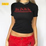 Round neck pullover short sleeved letter printed crop top T-shirt AL695034634095
