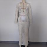 Hollow knit backless metal ring strap hooded skirt