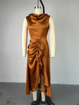 Sleeveless ruffled mid length high waisted dress