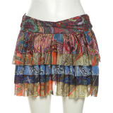 Cake skirt high waisted retro printed midi skirt